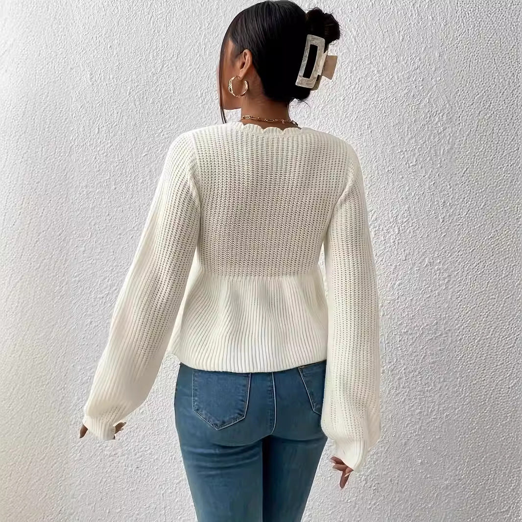 Autumn Winter Sexy Large V neck Pullover Knitted Sweater - ALTARIA