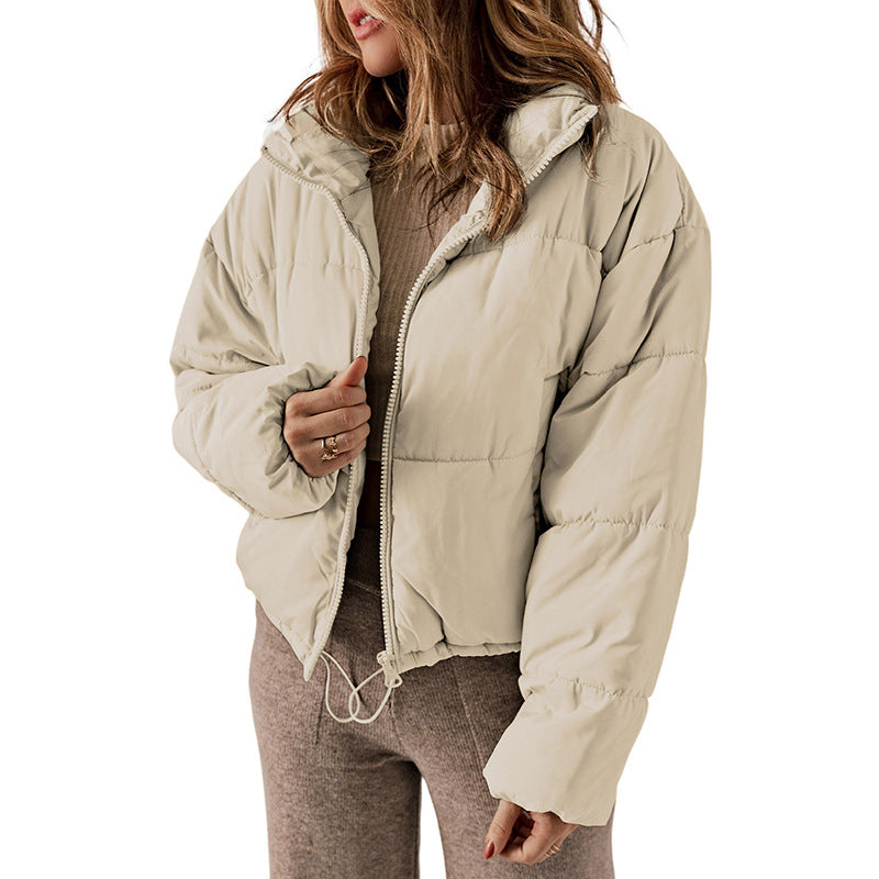 Casual All Matching Solid Color Warm Keeping Cotton Padded Coat Women Winter Stand Collar Thick Zipper Jacket Women - ALTARIA
