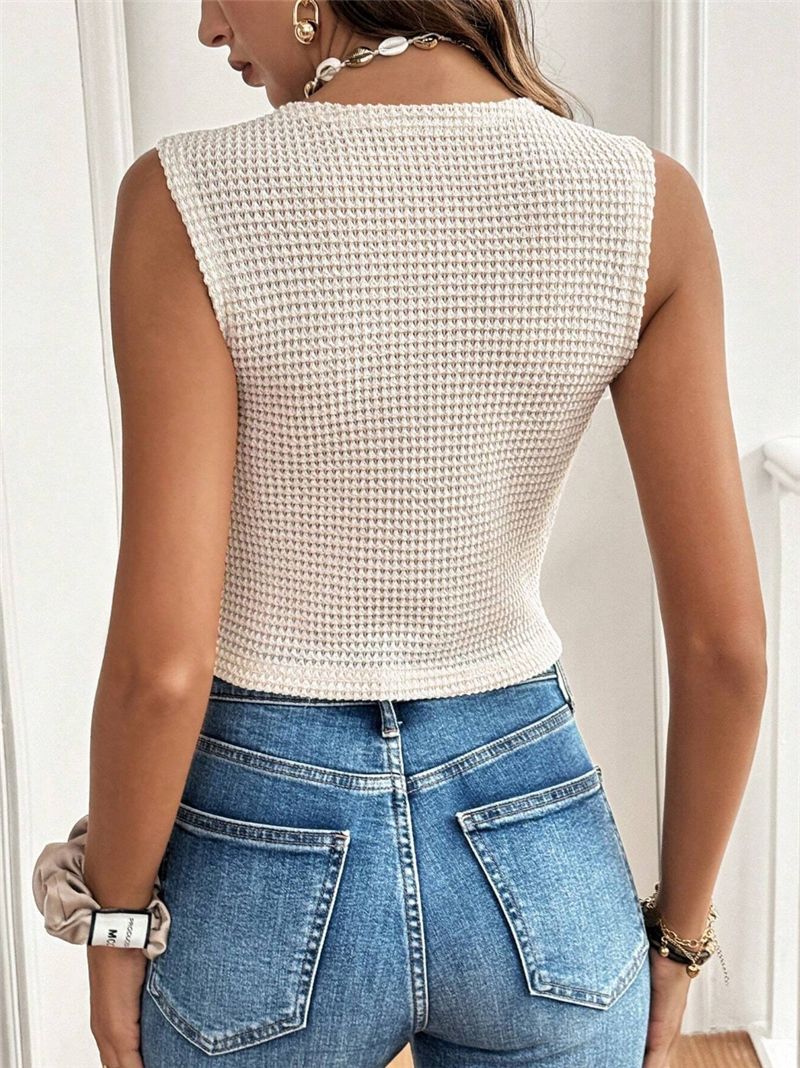 Casual Simple V neck Three Button Women Vest T shirt Top - ALTARIA