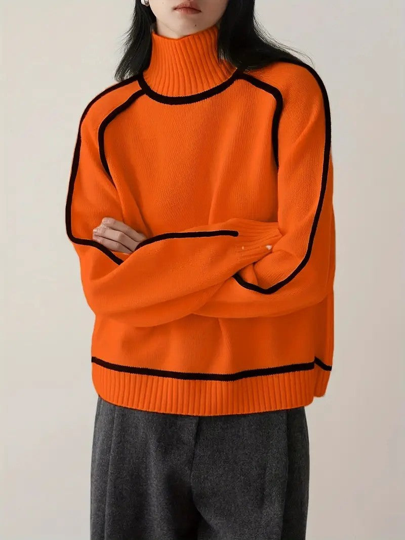 Women Sweater Half Turtleneck with Shoulder Sleeve Top Elegant Line Thread Bottoming Sweater for Women - ALTARIA
