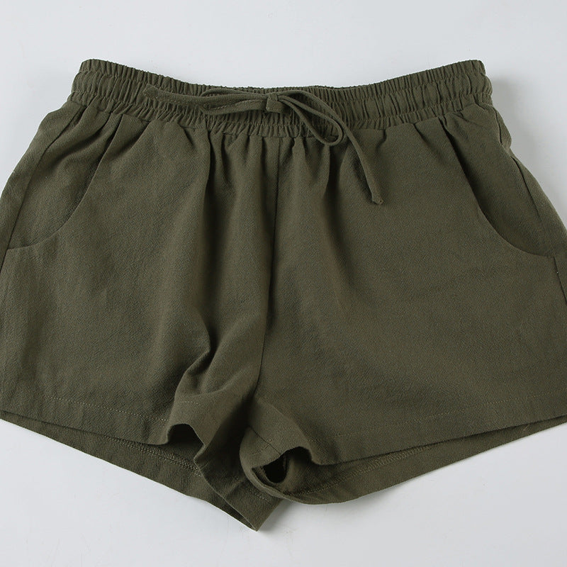 Women Clothing Casual Shorts Two Piece Sling Cotton Linen Texture Lace up Solid Color Loose Vacation Set - ALTARIA