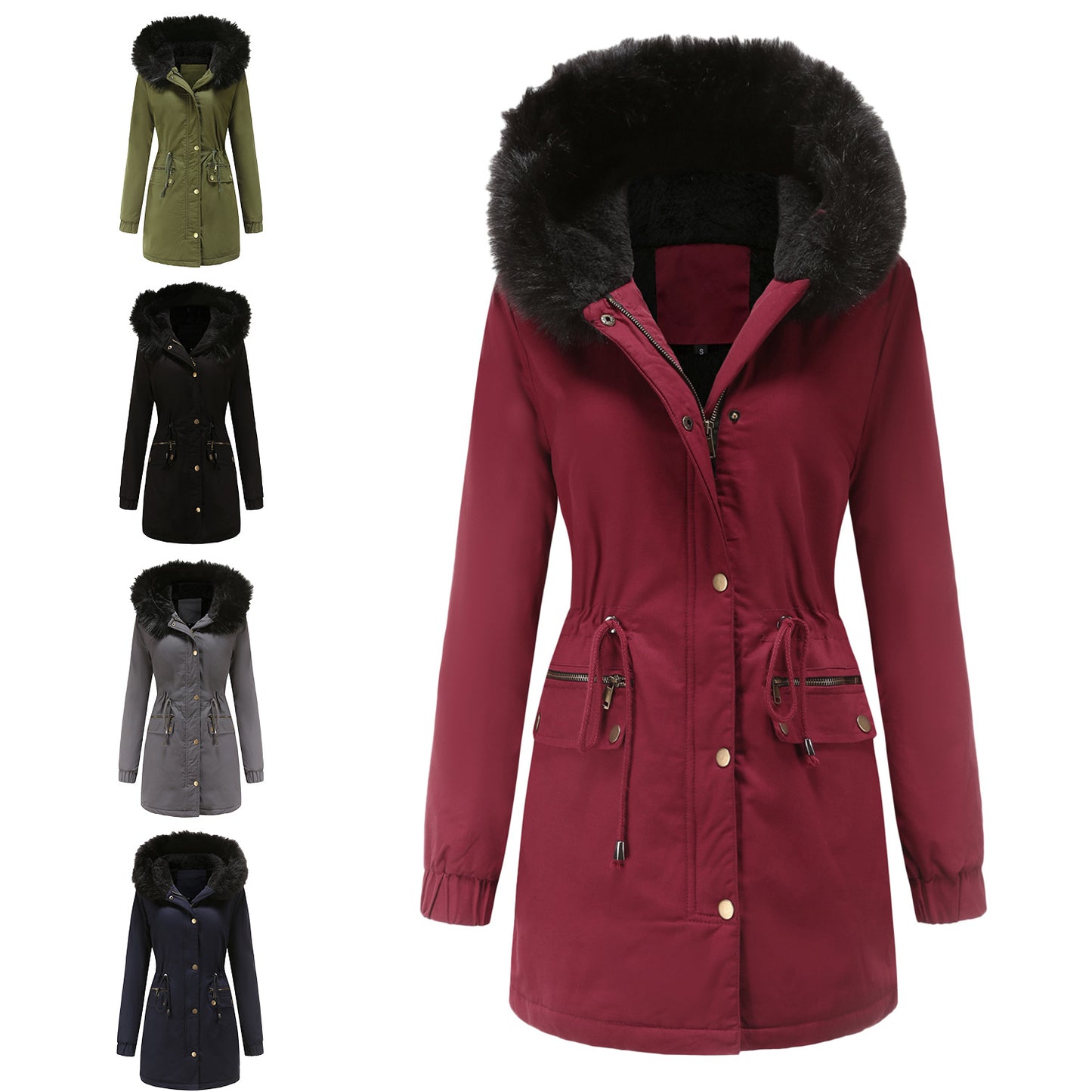 Autumn Winter Parka Women Fleece Lined Coat Women with Fur Collar Hooded Warm Jacket Loose Cotton Coat Plus Size - ALTARIA