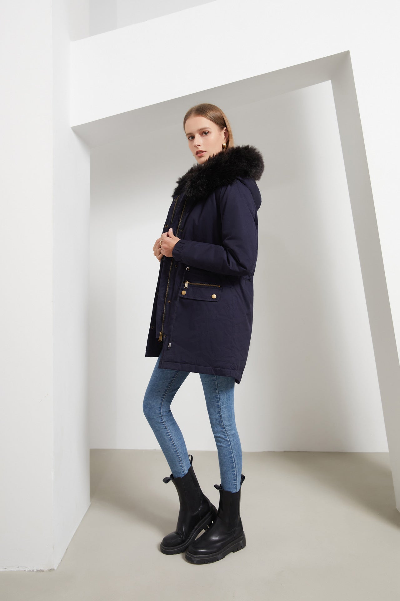 Autumn Winter Parka Women Fleece Lined Coat Women with Fur Collar Hooded Warm Jacket Loose Cotton Coat Plus Size - ALTARIA
