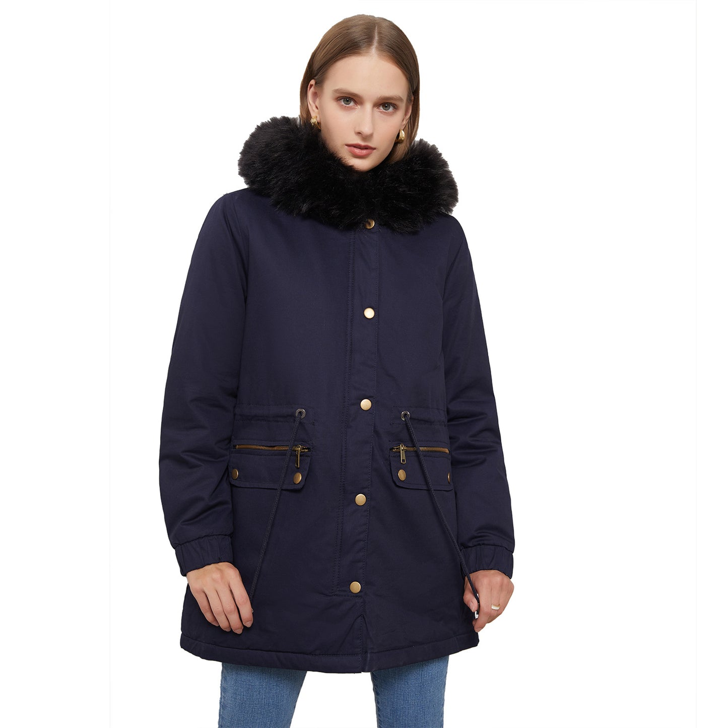 Autumn Winter Parka Women Fleece Lined Coat Women with Fur Collar Hooded Warm Jacket Loose Cotton Coat Plus Size - ALTARIA