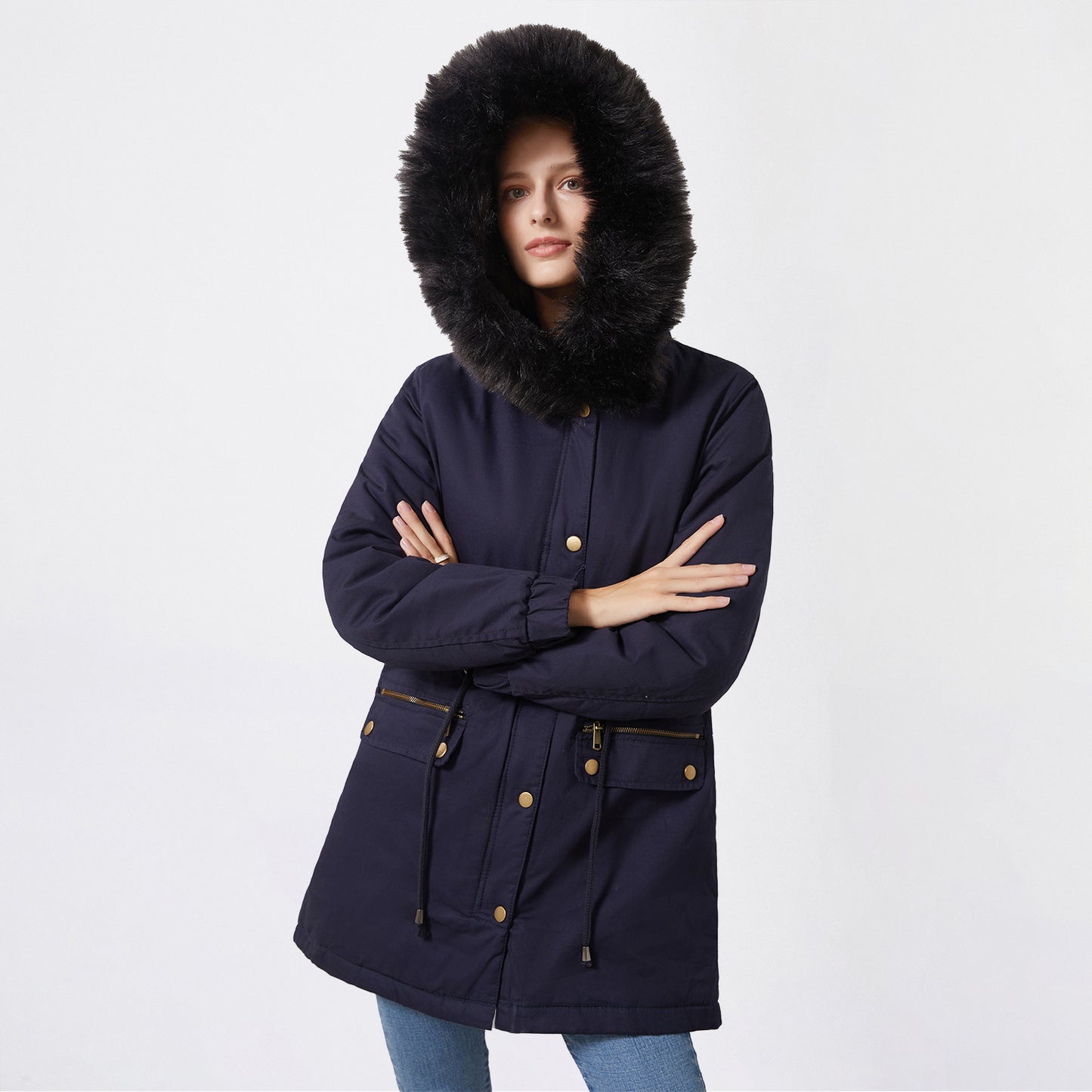 Autumn Winter Parka Women Fleece Lined Coat Women with Fur Collar Hooded Warm Jacket Loose Cotton Coat Plus Size - ALTARIA