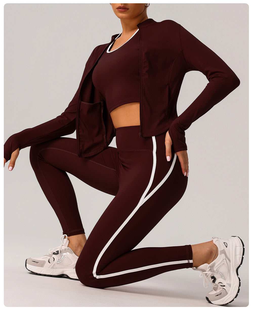 Contrast Color High Waist Nude Feel Yoga Pants Women Running Fitness Pants Outer Wear Anti Roll Tight Sports Pants - ALTARIA