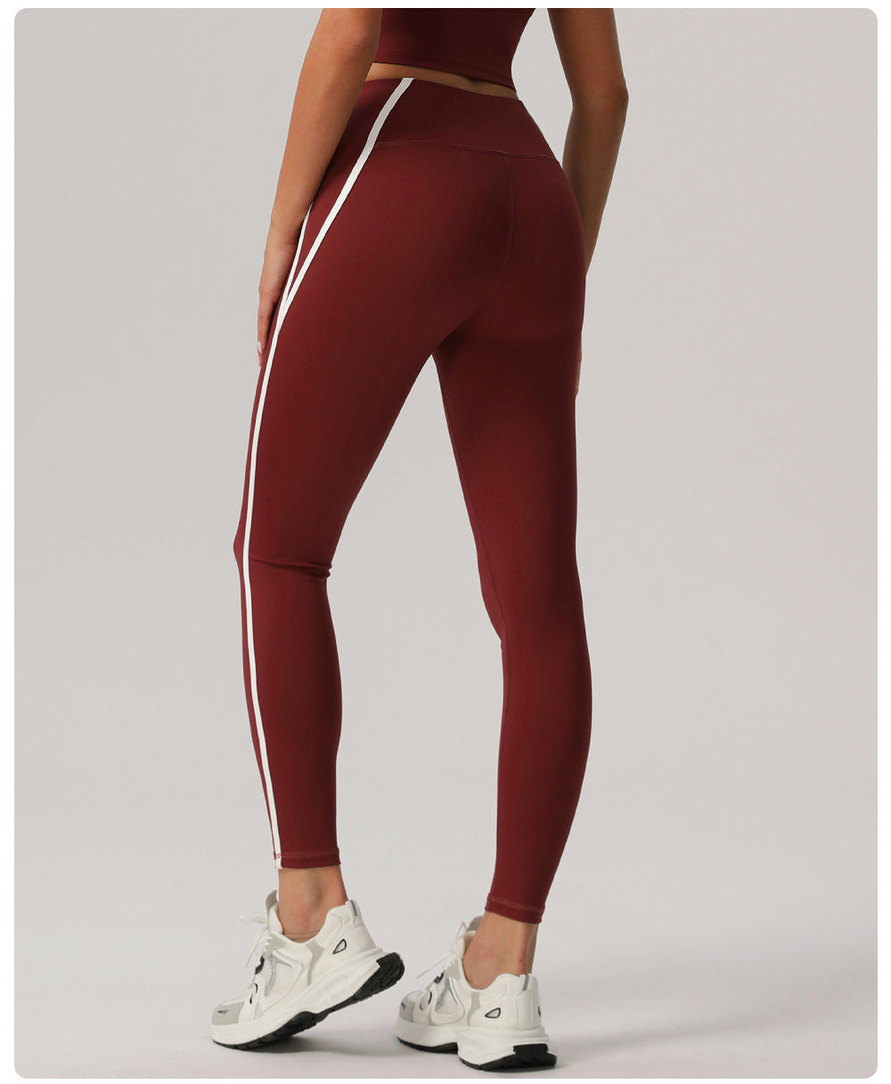 Contrast Color High Waist Nude Feel Yoga Pants Women Running Fitness Pants Outer Wear Anti Roll Tight Sports Pants - ALTARIA