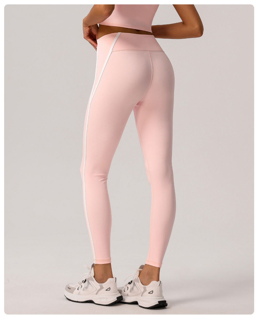 Contrast Color High Waist Nude Feel Yoga Pants Women Running Fitness Pants Outer Wear Anti Roll Tight Sports Pants - ALTARIA
