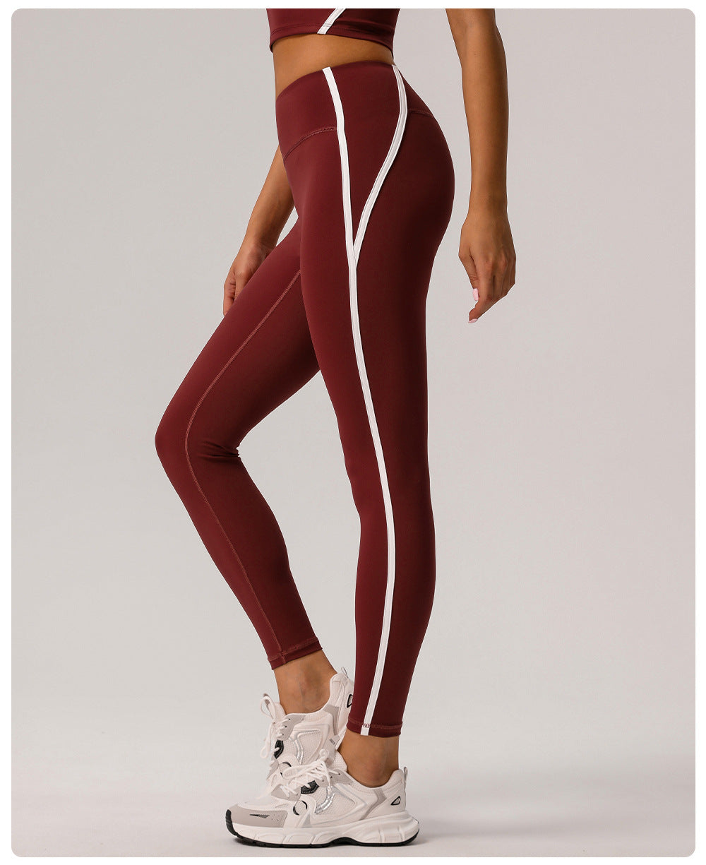 Contrast Color High Waist Nude Feel Yoga Pants Women Running Fitness Pants Outer Wear Anti Roll Tight Sports Pants - ALTARIA