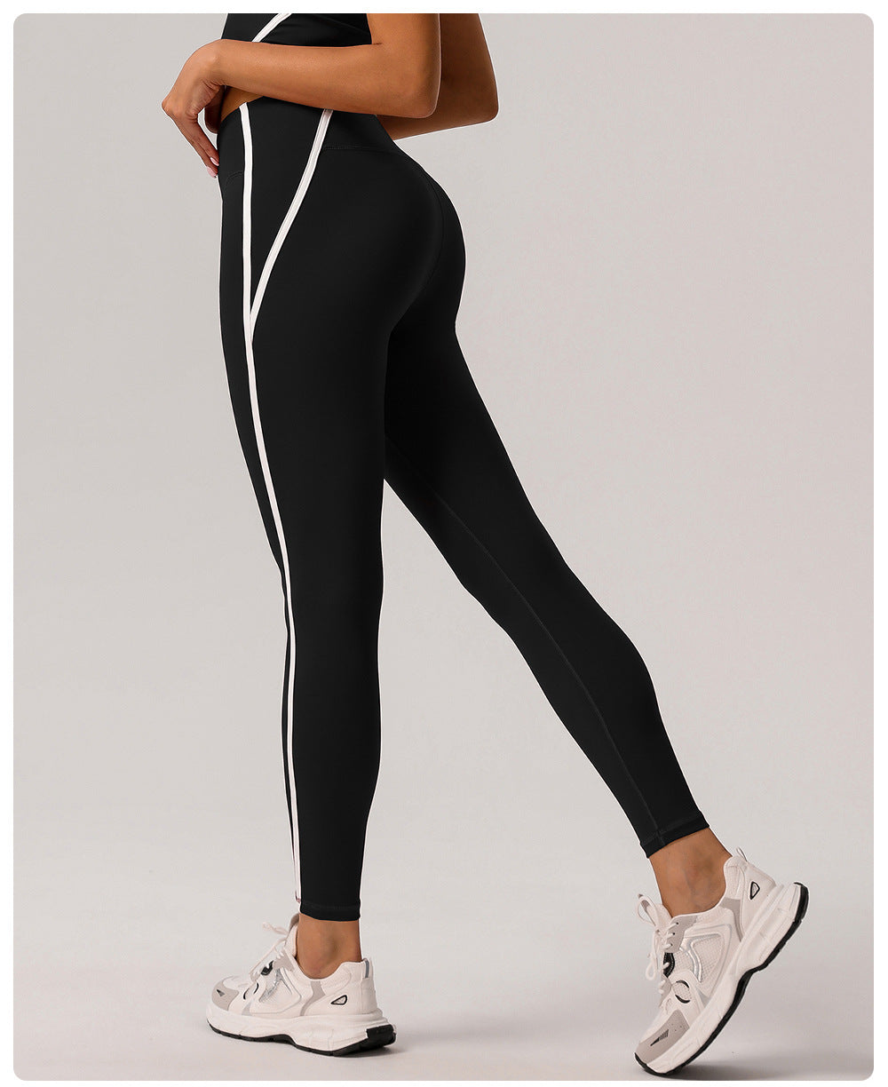 Contrast Color High Waist Nude Feel Yoga Pants Women Running Fitness Pants Outer Wear Anti Roll Tight Sports Pants - ALTARIA