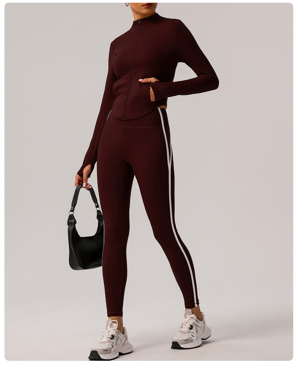 Contrast Color High Waist Nude Feel Yoga Pants Women Running Fitness Pants Outer Wear Anti Roll Tight Sports Pants - ALTARIA