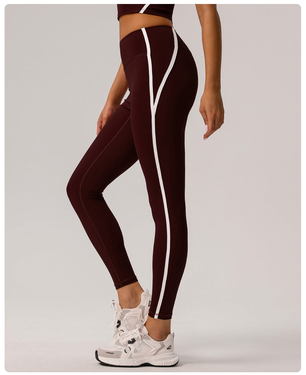 Contrast Color High Waist Nude Feel Yoga Pants Women Running Fitness Pants Outer Wear Anti Roll Tight Sports Pants - ALTARIA