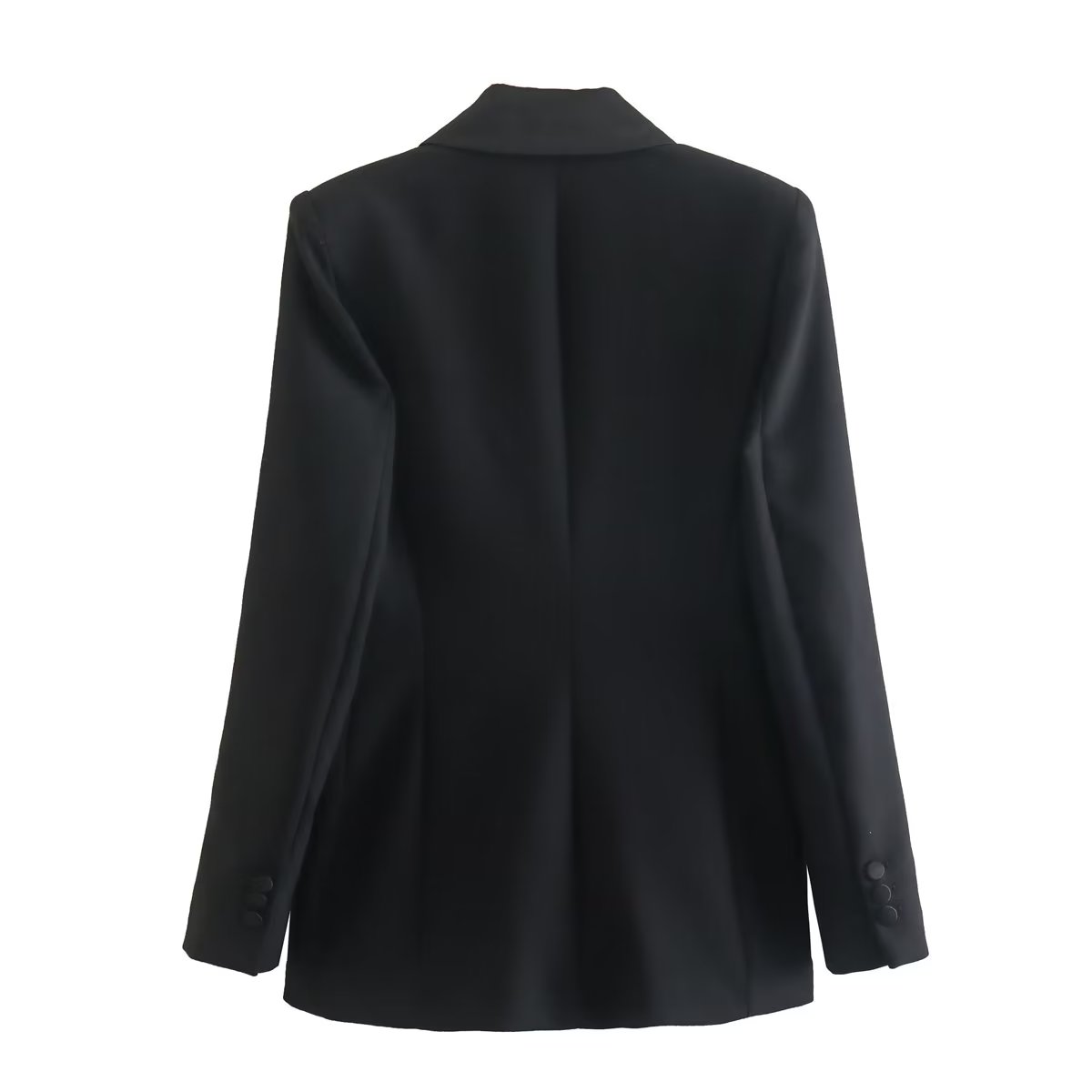 Double Breasted Design Silk Satin Padded Shoulder Long Sleeve Women Spring Autumn Coat Women Clothing - ALTARIA