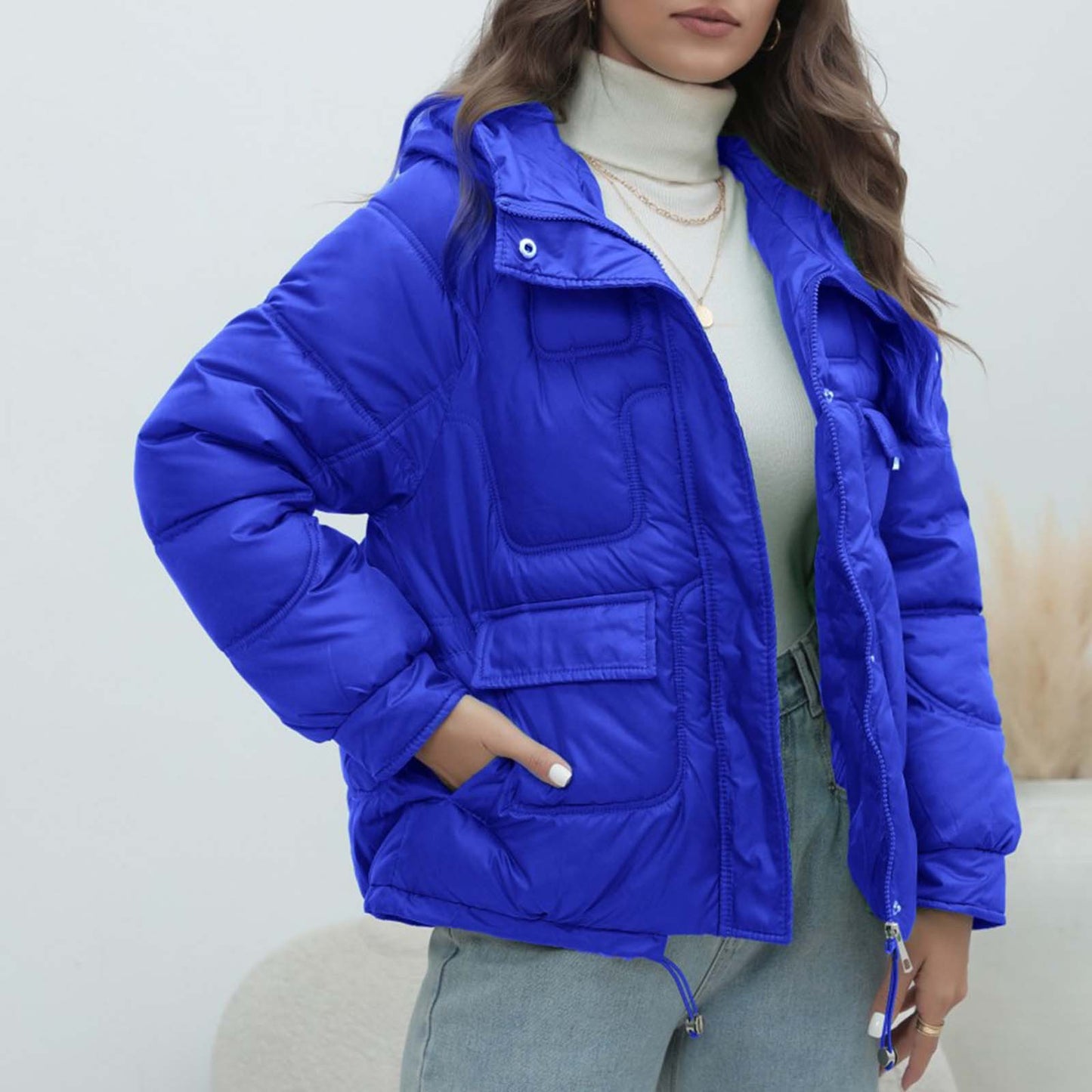 down Cotton Padded Coat Women Winter Thickened Padded Jacket Popular Bright Color Stand Collar Cotton Padded Coat - ALTARIA