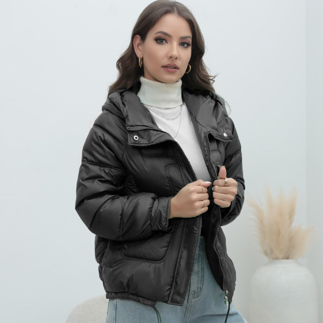down Cotton Padded Coat Women Winter Thickened Padded Jacket Popular Bright Color Stand Collar Cotton Padded Coat - ALTARIA