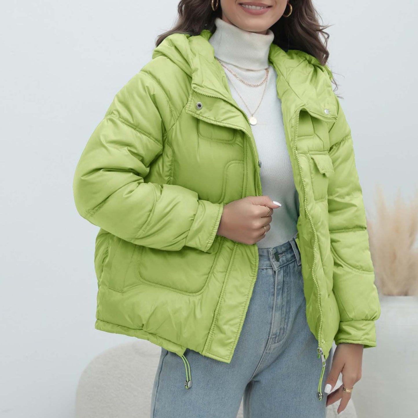 down Cotton Padded Coat Women Winter Thickened Padded Jacket Popular Bright Color Stand Collar Cotton Padded Coat - ALTARIA