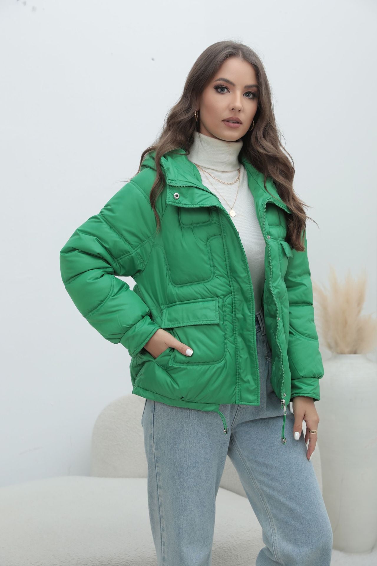 down Cotton Padded Coat Women Winter Thickened Padded Jacket Popular Bright Color Stand Collar Cotton Padded Coat - ALTARIA