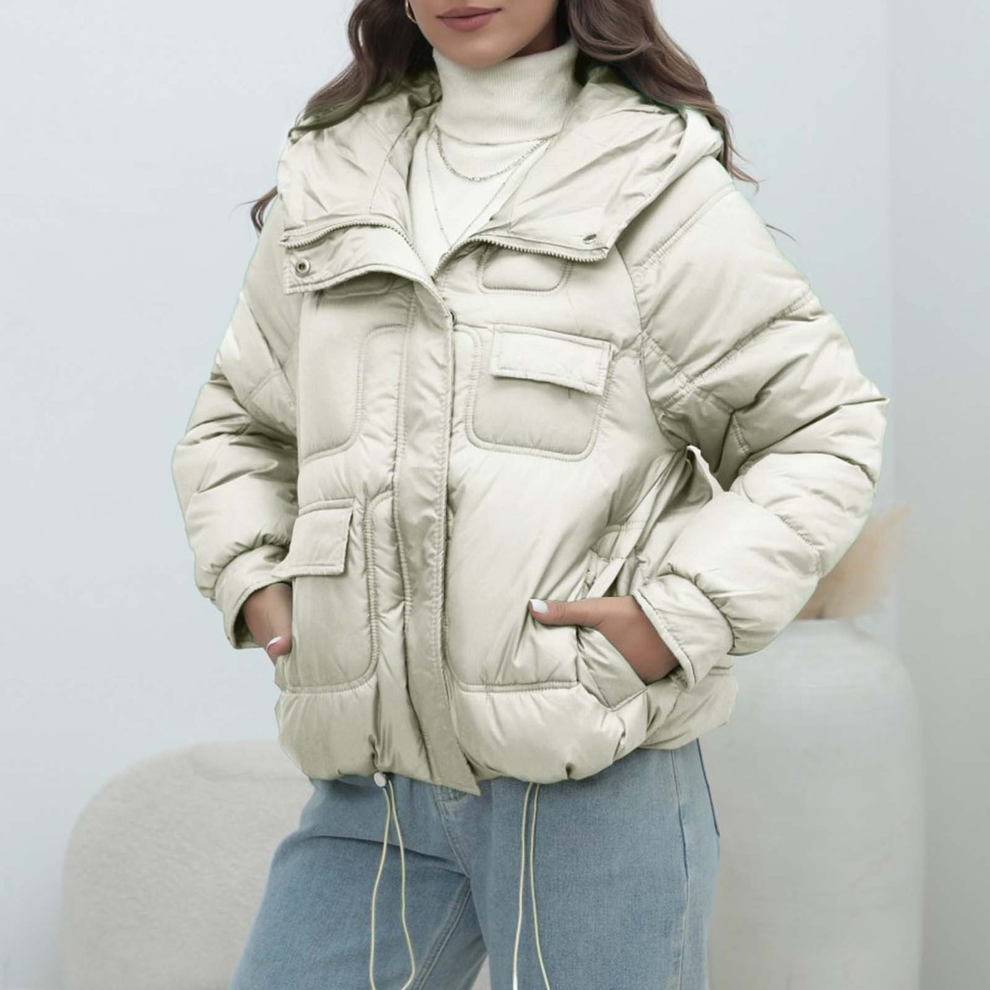 down Cotton Padded Coat Women Winter Thickened Padded Jacket Popular Bright Color Stand Collar Cotton Padded Coat - ALTARIA