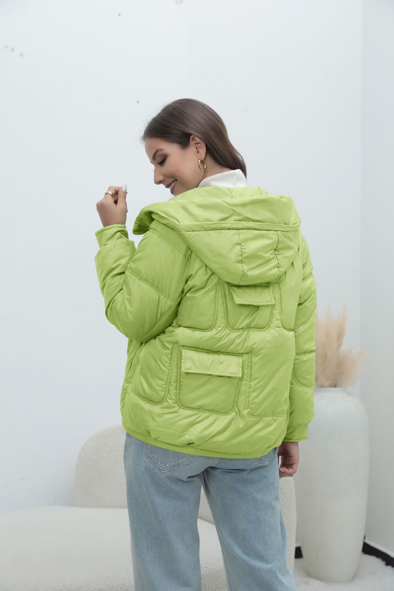 down Cotton Padded Coat Women Winter Thickened Padded Jacket Popular Bright Color Stand Collar Cotton Padded Coat - ALTARIA