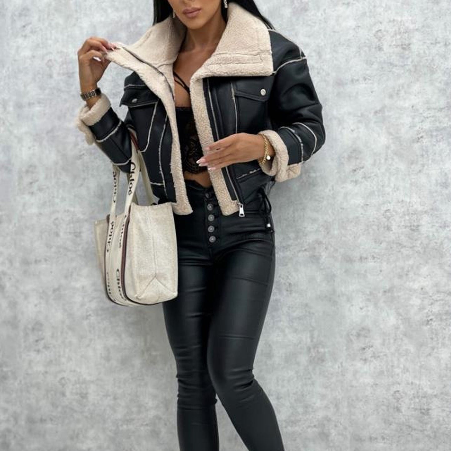 Fall Winter Coat Lamb Wool Short Coat Zipper Machine Car Jacket Women - ALTARIA