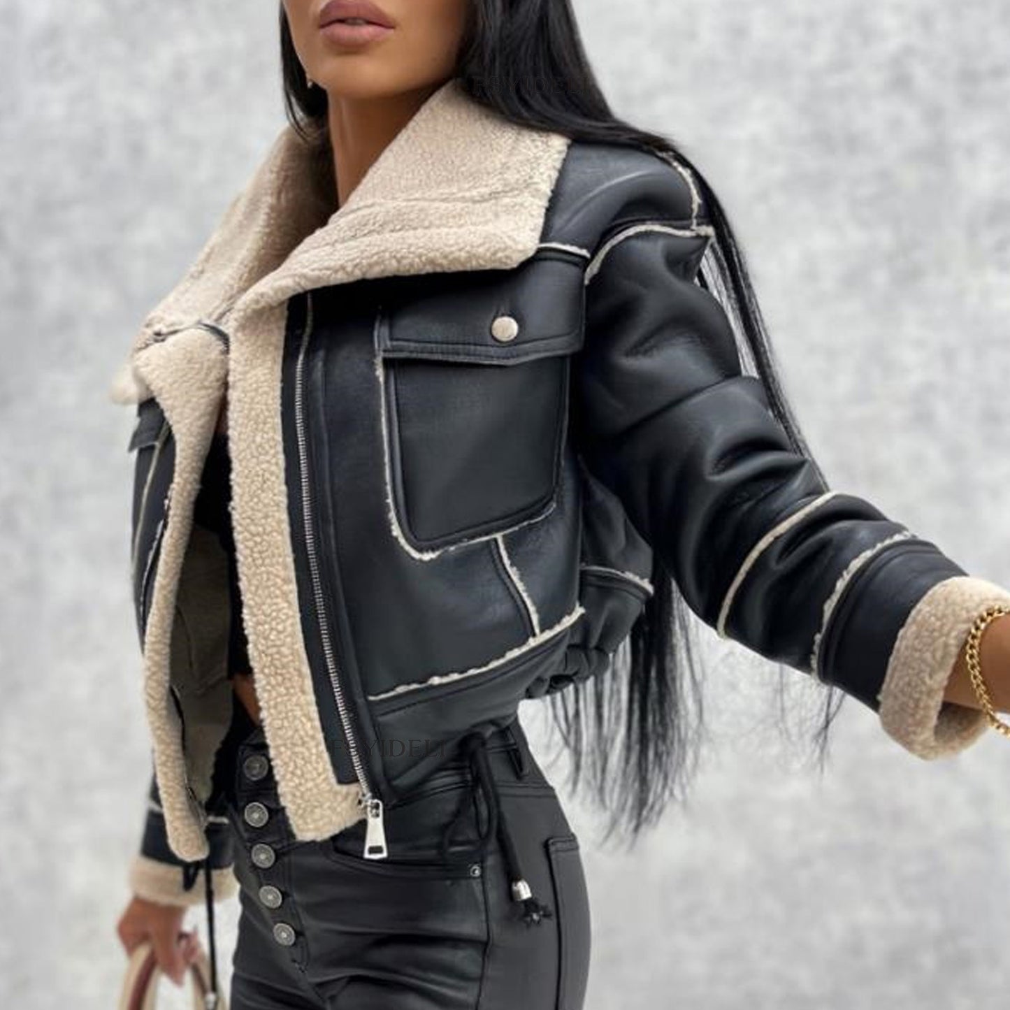 Fall Winter Coat Lamb Wool Short Coat Zipper Machine Car Jacket Women - ALTARIA