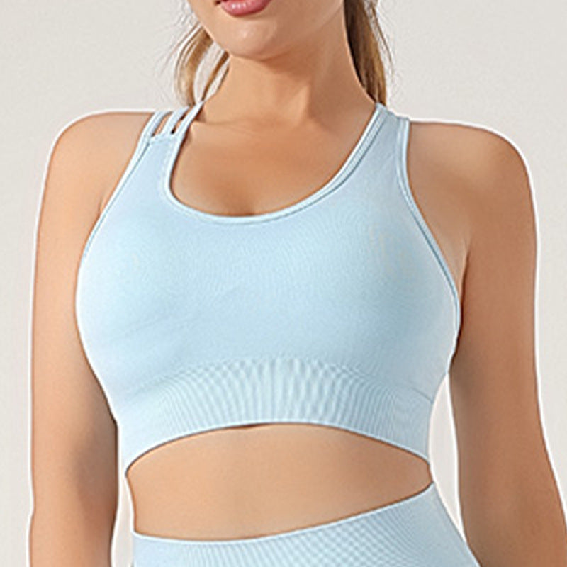 Seamless Knitted Sexy Sports Vest High Waist Hip Lift Trousers Yoga Suit Shock-Absorbing Bra Two-Piece Set - ALTARIA