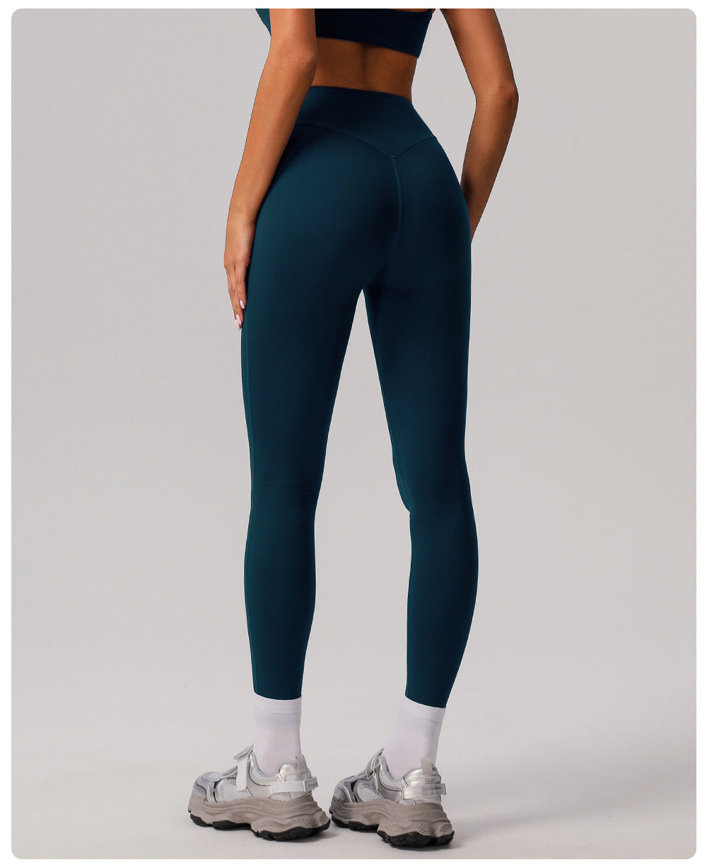 Nude Feel Yoga Pants Abdominal Shaping High Waist Fitness Pants Women Deep V Plunge Hip Lifting Outdoor Running Sports Leggings - ALTARIA