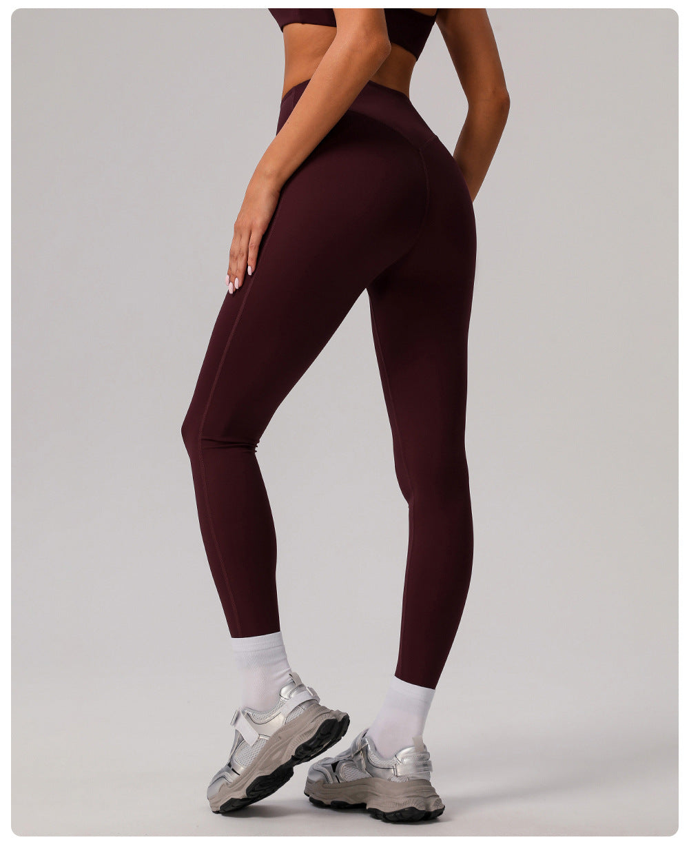 Nude Feel Yoga Pants Abdominal Shaping High Waist Fitness Pants Women Deep V Plunge Hip Lifting Outdoor Running Sports Leggings - ALTARIA