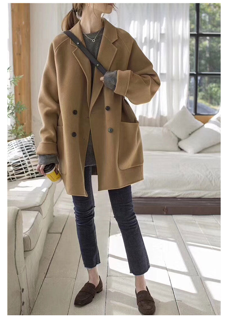 Small Reversible Cashmere Coat Women Short Loose Woolen Coat Women - ALTARIA