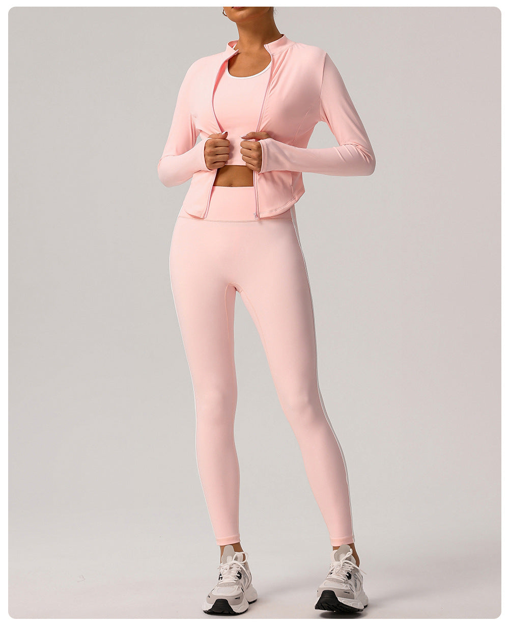 Small Stand Collar Yoga Clothes Women Slim Jacket Windproof Zipper Top Pocket Sports Running Tight Jacket - ALTARIA