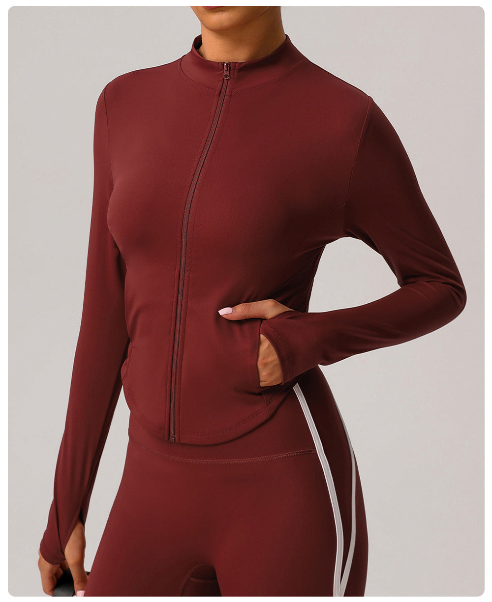 Small Stand Collar Yoga Clothes Women Slim Jacket Windproof Zipper Top Pocket Sports Running Tight Jacket - ALTARIA
