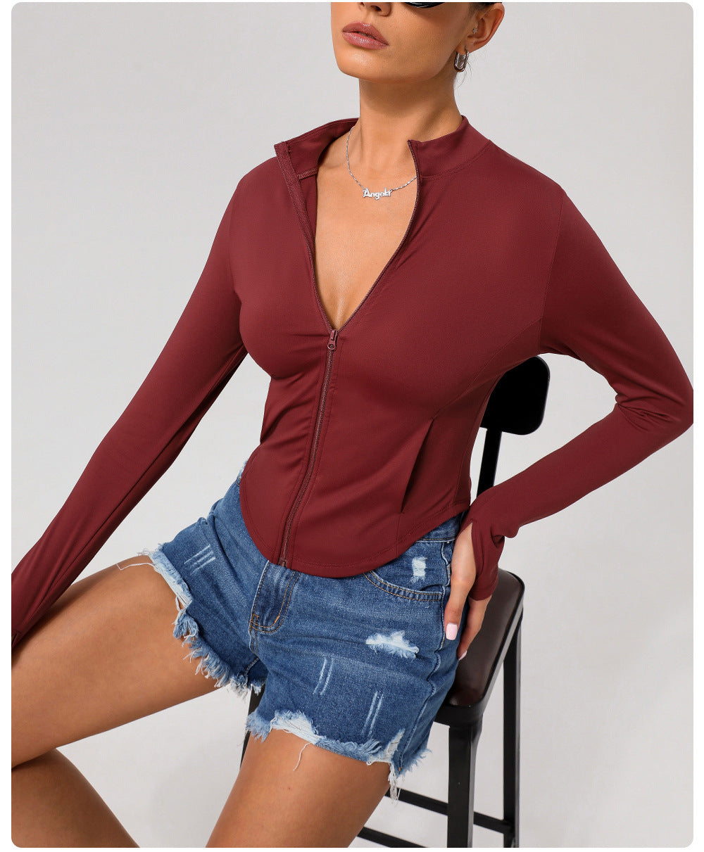 Small Stand Collar Yoga Clothes Women Slim Jacket Windproof Zipper Top Pocket Sports Running Tight Jacket - ALTARIA