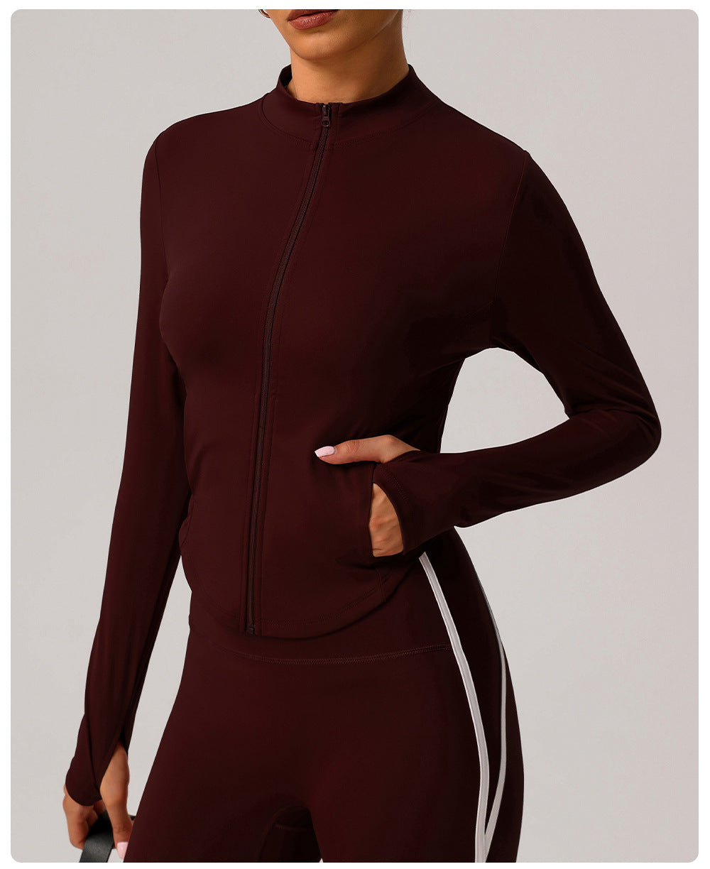 Small Stand Collar Yoga Clothes Women Slim Jacket Windproof Zipper Top Pocket Sports Running Tight Jacket - ALTARIA