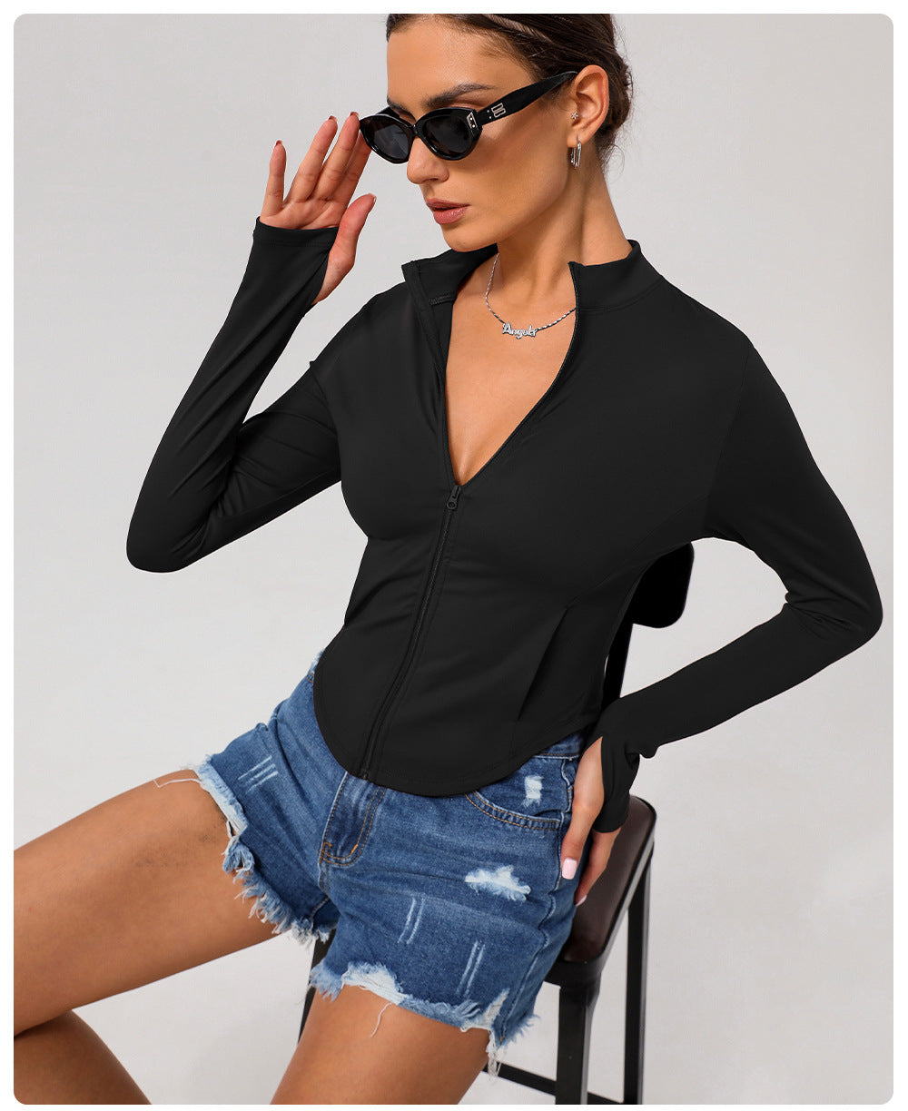 Small Stand Collar Yoga Clothes Women Slim Jacket Windproof Zipper Top Pocket Sports Running Tight Jacket - ALTARIA