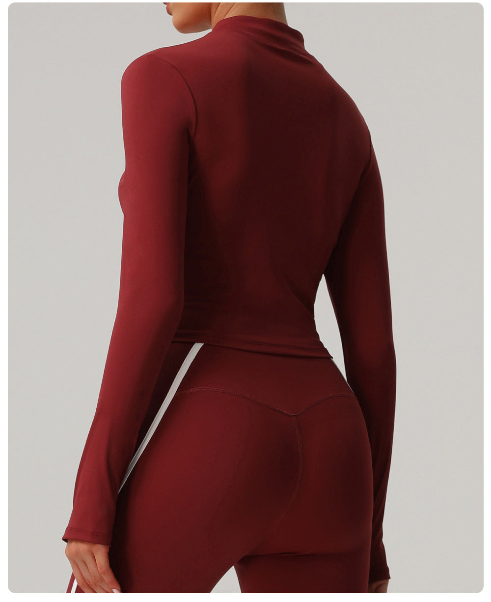 Small Stand Collar Yoga Clothes Women Slim Jacket Windproof Zipper Top Pocket Sports Running Tight Jacket - ALTARIA