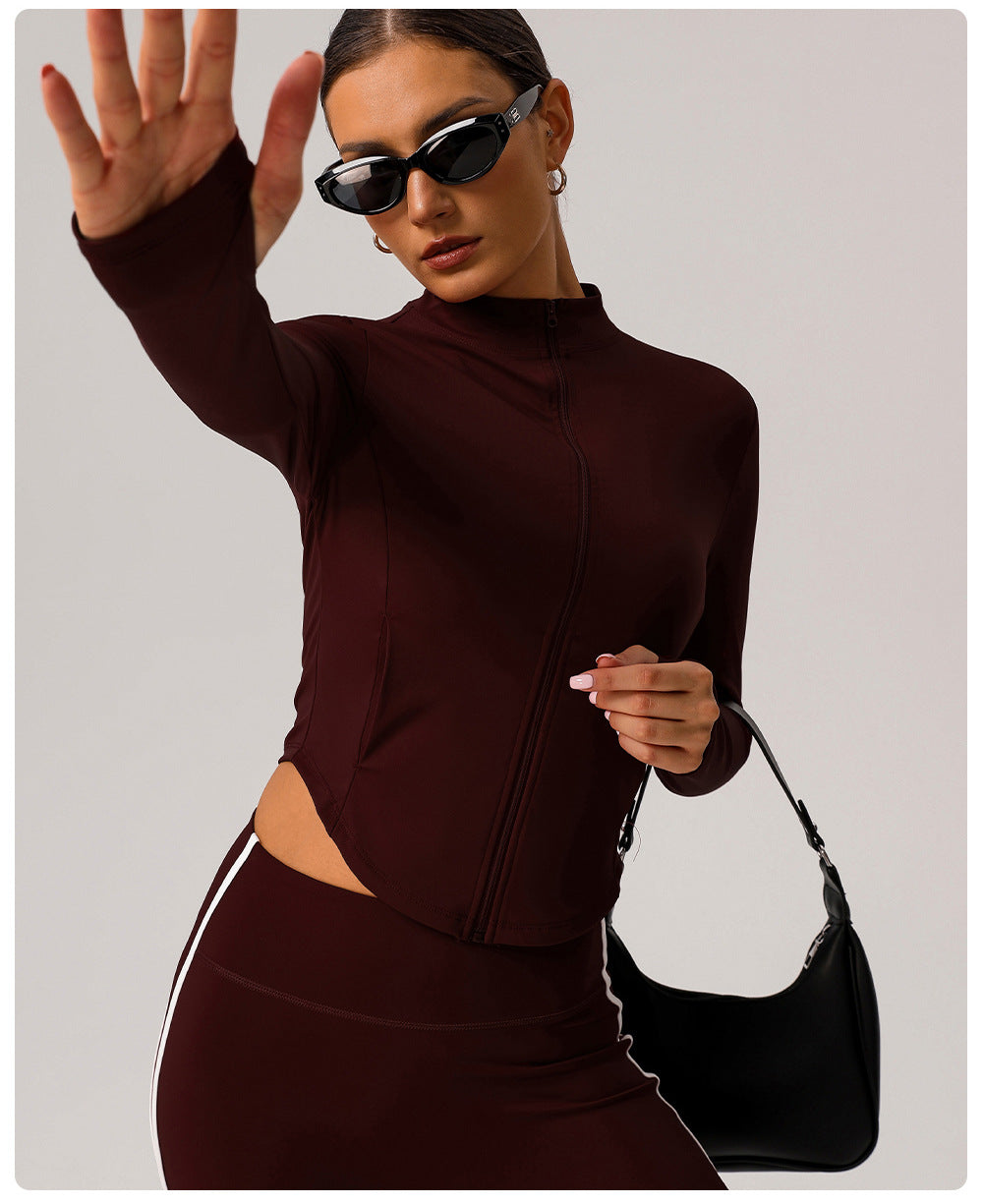 Small Stand Collar Yoga Clothes Women Slim Jacket Windproof Zipper Top Pocket Sports Running Tight Jacket - ALTARIA