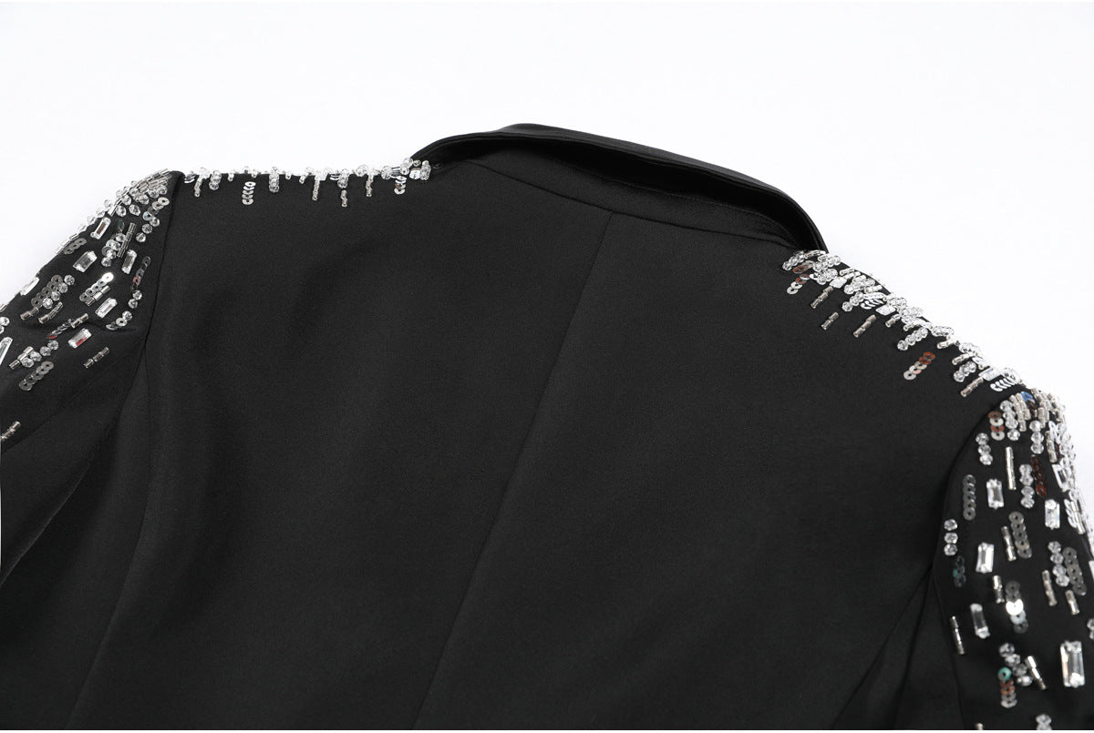 Spring Autumn Heavy Industry Beads Diamond Waist Slimming High End Quality Women Business Blazer Top - ALTARIA