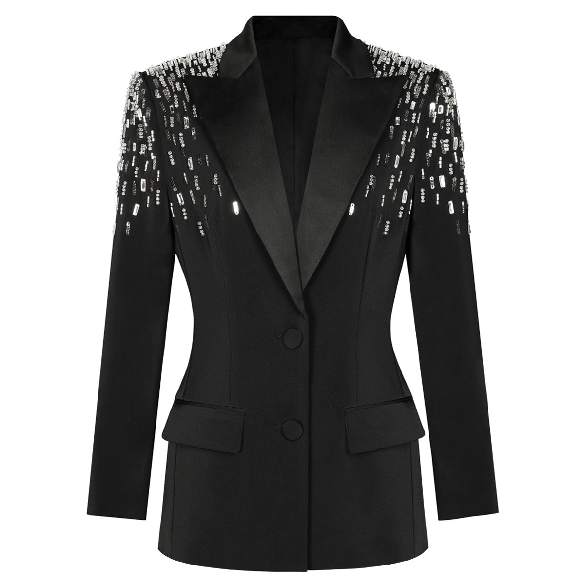 Spring Autumn Heavy Industry Beads Diamond Waist Slimming High End Quality Women Business Blazer Top - ALTARIA
