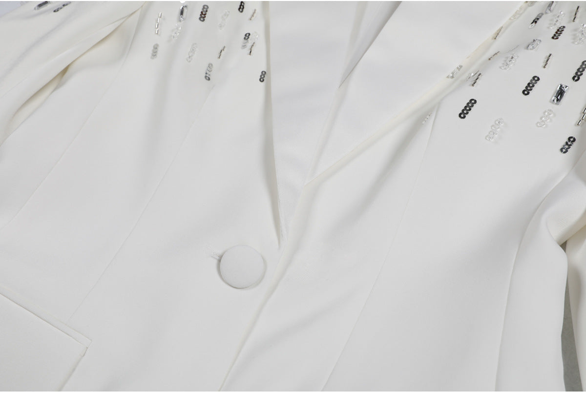 Spring Autumn Heavy Industry Beads Diamond Waist Slimming High End Quality Women Business Blazer Top - ALTARIA