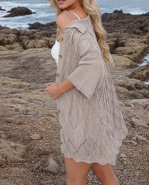Spring Summer Women Clothing Collared Loose Casual Cardigan Short Sleeve Knitwear - ALTARIA