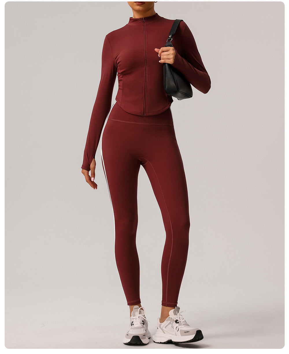 Contrast Color Slim Fit Thin Yoga Wear Women Yoga Trousers Outer Wear High Waist Workout Long Sleeve Casual Sports Set - ALTARIA