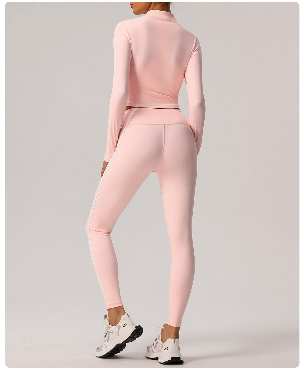 Contrast Color Slim Fit Thin Yoga Wear Women Yoga Trousers Outer Wear High Waist Workout Long Sleeve Casual Sports Set - ALTARIA