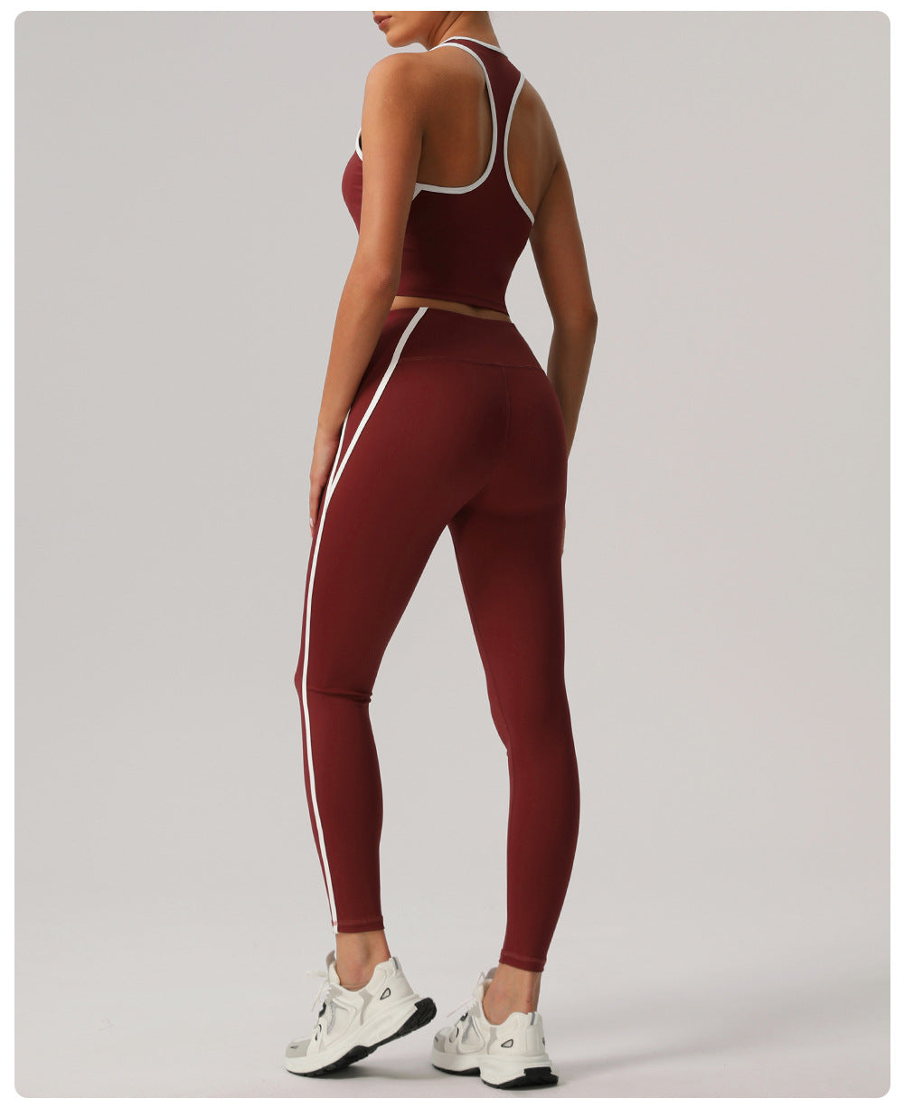 Contrast Color Slim Fit Thin Yoga Wear Women Yoga Trousers Outer Wear High Waist Workout Long Sleeve Casual Sports Set - ALTARIA