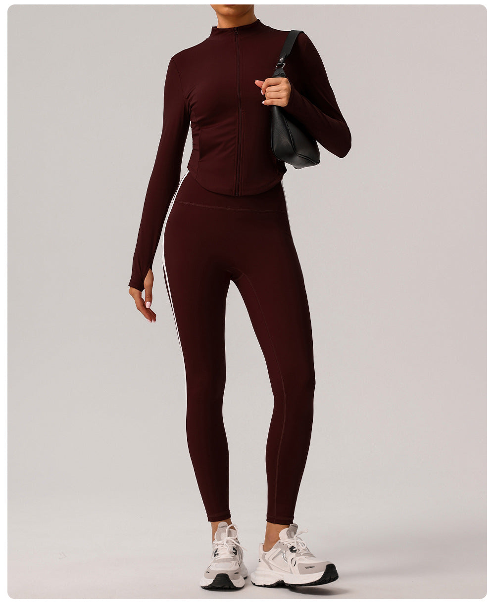 Contrast Color Slim Fit Thin Yoga Wear Women Yoga Trousers Outer Wear High Waist Workout Long Sleeve Casual Sports Set - ALTARIA
