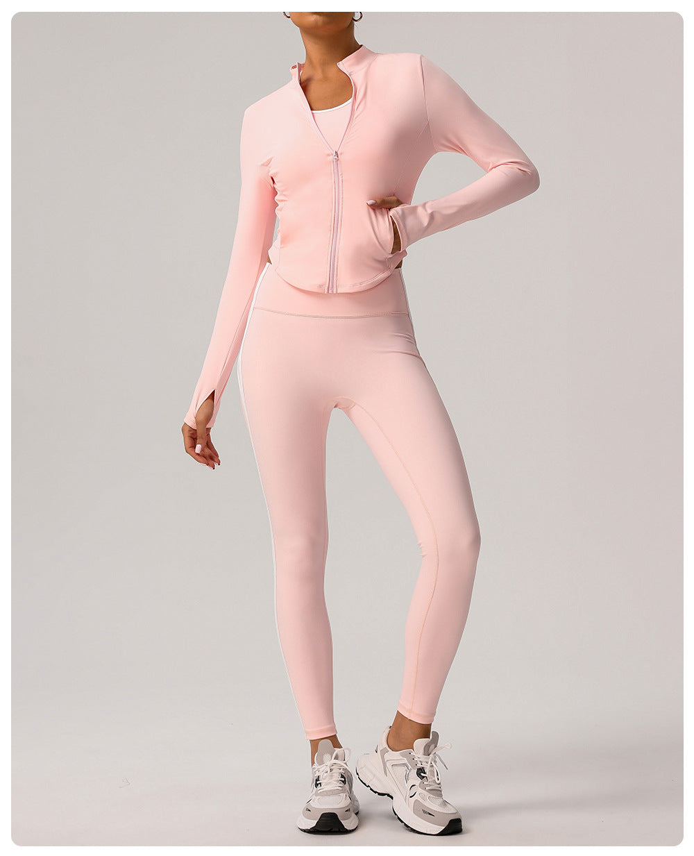 Contrast Color Slim Fit Thin Yoga Wear Women Yoga Trousers Outer Wear High Waist Workout Long Sleeve Casual Sports Set - ALTARIA