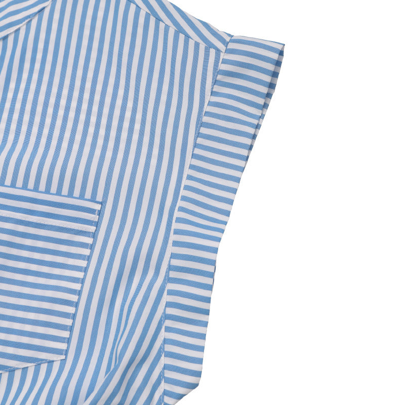 Casual Jumpsuit Sleeveless V neck Blue White Vertical Striped Jumpsuit - ALTARIA
