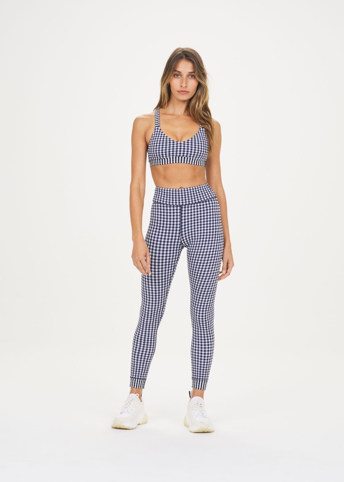 Sports Yoga Suit High Waist Criss Cross Vest Pants Plaid Printed Workout Exercise Outfit - ALTARIA