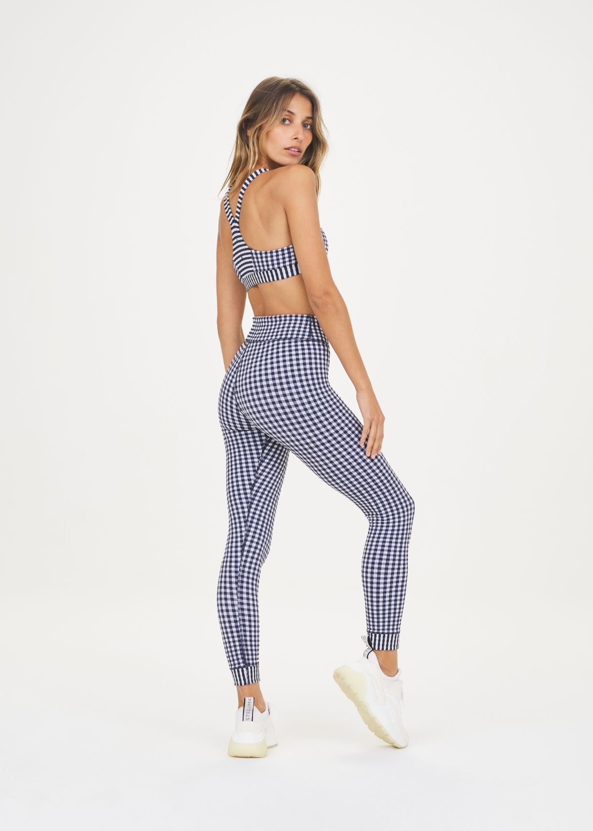 Sports Yoga Suit High Waist Criss Cross Vest Pants Plaid Printed Workout Exercise Outfit - ALTARIA