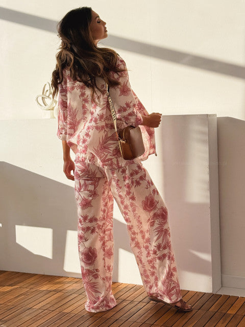 Supply Spring Women Casual Vacation Three Quarter Sleeve Trousers Two Piece Sets - ALTARIA
