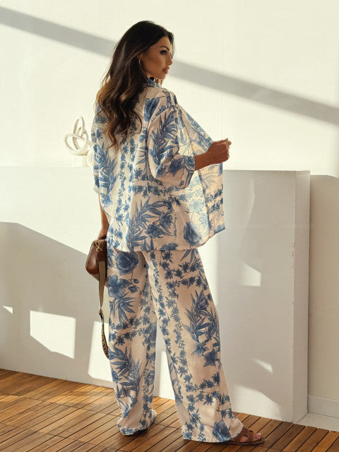 Supply Spring Women Casual Vacation Three Quarter Sleeve Trousers Two Piece Sets - ALTARIA
